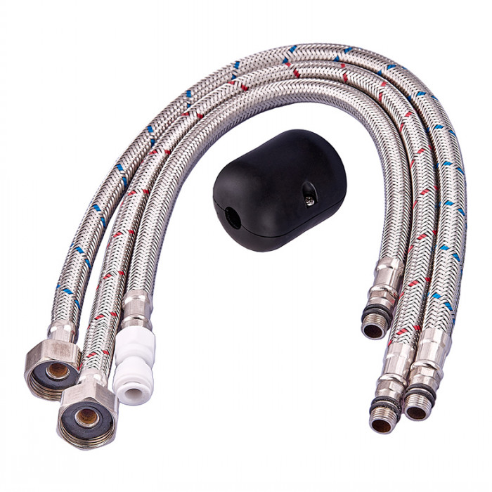 Кухонний змішувач на дві води Zerix LUX-024 Black з висувною лійкою (нерж. сталь) (ZX5556)