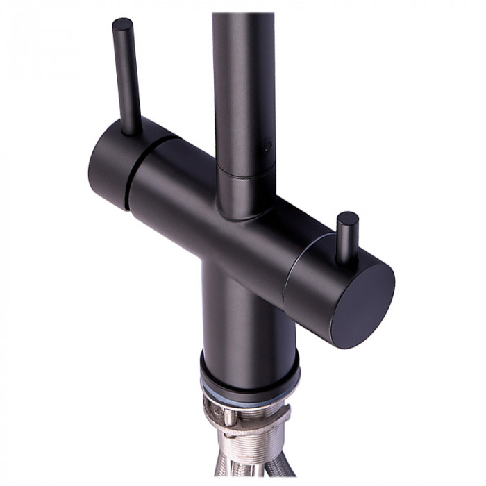 Кухонний змішувач на дві води Zerix LUX-024 Black з висувною лійкою (нерж. сталь) (ZX5556)