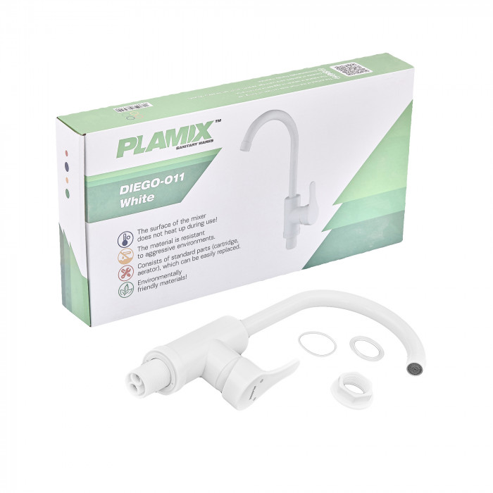 Змішувач для кухні Plamix Diego-011 White (без підведення) (PM0657)