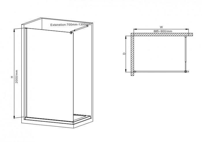 Душова перегородка Mixxus Premium FLAT SP01-90x200-TR Chrome Walk-In прозоре скло 8мм (MI6850)