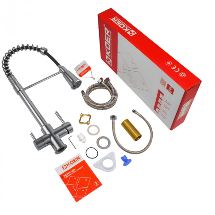 Змішувач для кухні Koer KB-72025-01 з виходом для питної води (вилив - пружина) (KR5014)