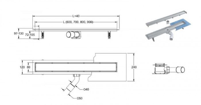 Лінійний душовий трап Virgo 360 Duo 70