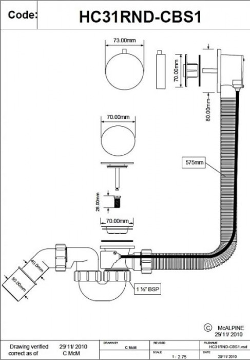 Сифон для ванни (автомат) 40/50 HС31RND-CBS1 (хромований)
