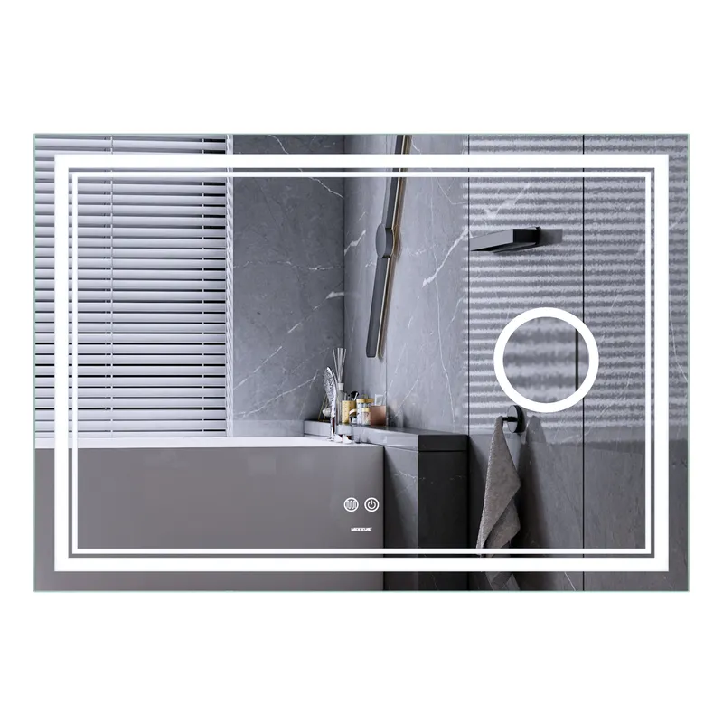 Дзеркало MIXXUS PREMIUM QUADRO MR20-120x80 з LED Touch, Anti-fog, димером, рег. яскравості, лінзою (MP6624)