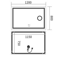 Дзеркало MIXXUS PREMIUM QUADRO MR20-120x80 з LED Touch, Anti-fog, димером, рег. яскравості, лінзою (MP6624)