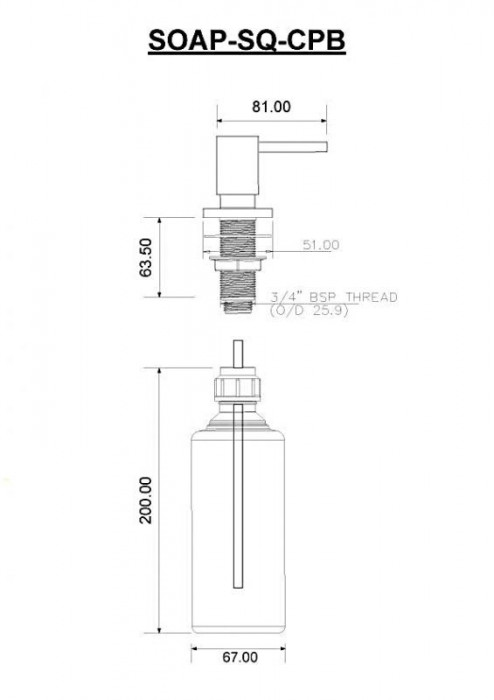 Дозатор миючих засобів квадратний 500мл прихованого монтажу SOAP-SQ-CPB