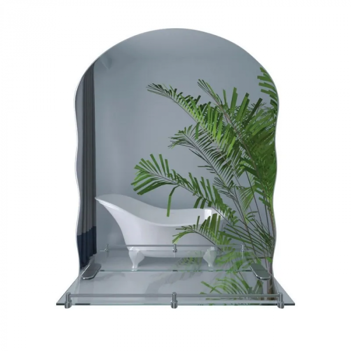 Дзеркало настінне Zerix MIRRA MRZ02-45x60x10 прямокутне з дугоподібним верxом, фігурними боками та полицею (ZX5619)