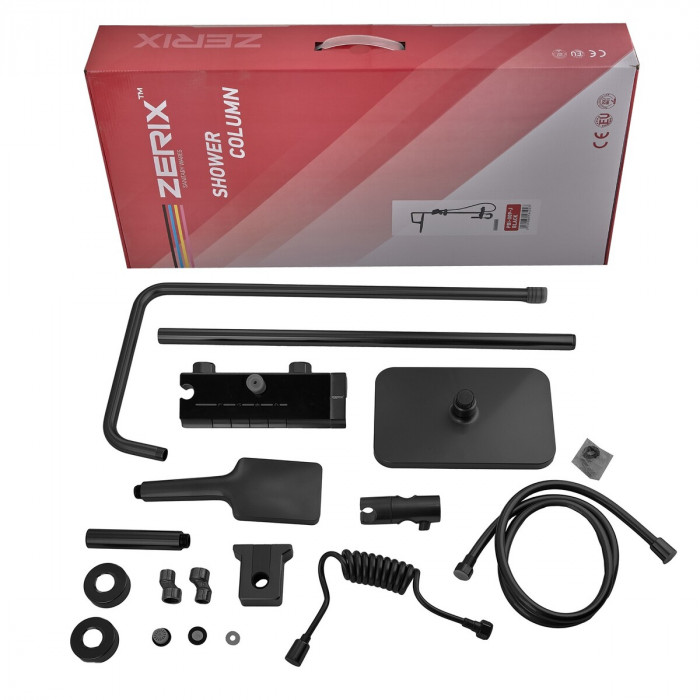 Душова колона зі змішувачем з кнопковим перемикачем з алюмінію ZERIX PBI-009-J BLACK,4 режими (ZX5849)
