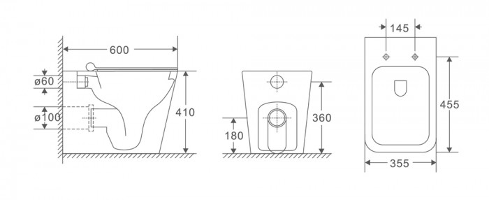 Унітаз підлоговий безбачковий Mixxus Premium QUADRO-0701-R 600х355х410mm, система змиву RIMLESS (MP6590)