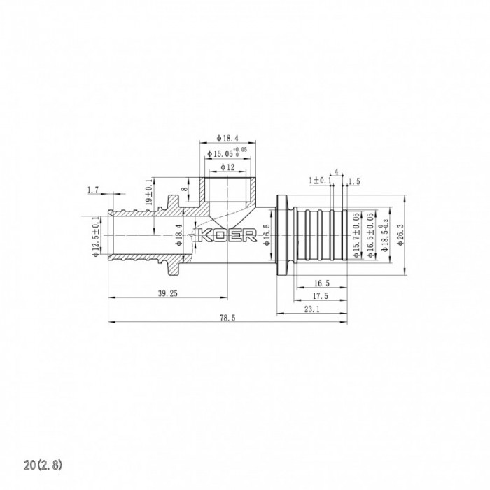 Трубка Т-подібна для приєднання радіатора Koer KA.D20-20-250 (KR4906)