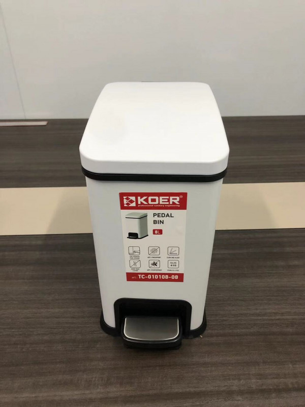 Відро для сміття з плавним закриттям прямокутне KOER TC-010108-08 8 л (колір білий) (KR5592)