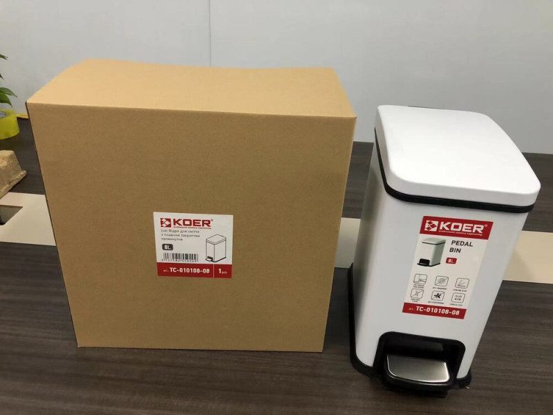 Відро для сміття з плавним закриттям прямокутне KOER TC-010108-08 8 л (колір білий) (KR5592)