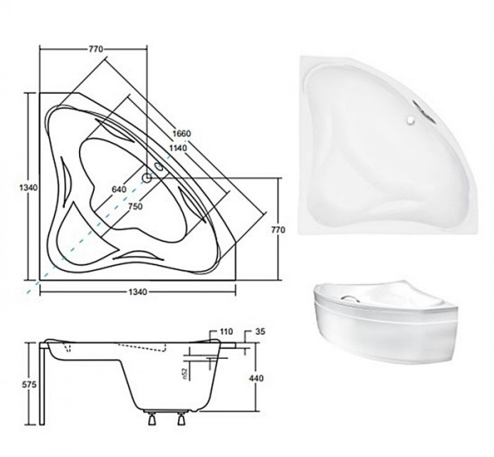 Ванна акрилова EWA 134х134