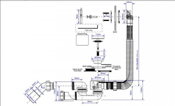 Сифон для ванни (автомат) 40/50 MP31SSF-CBSQ1M квадратний / з латуні
