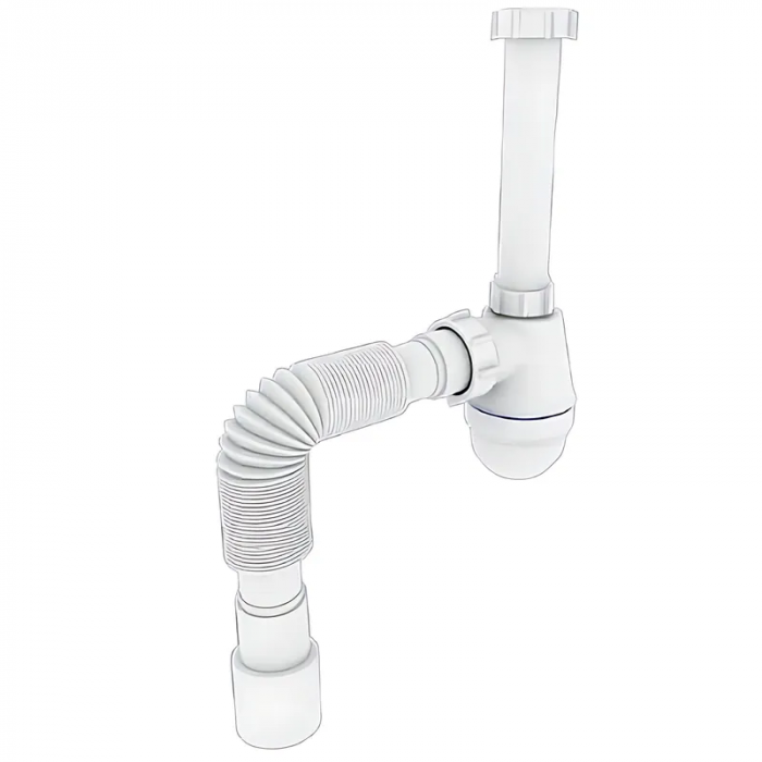 Сифон для раковини Zerix SU-03-В без випуску, з ревізією (Колір білий) 1 1/4'' (ZX5084)