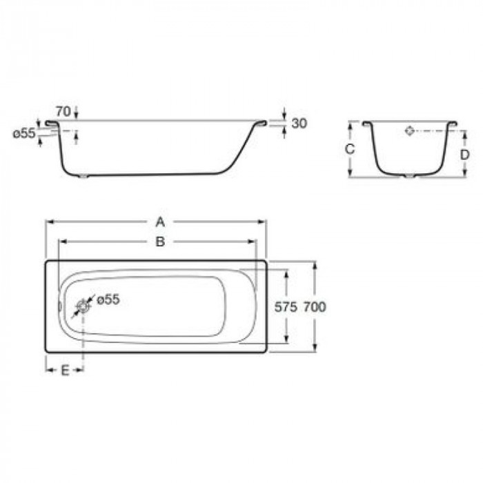 Ванна стальна ROCA Contesa прямокутна, без ніжок 1400x700 мм, біла A236160000