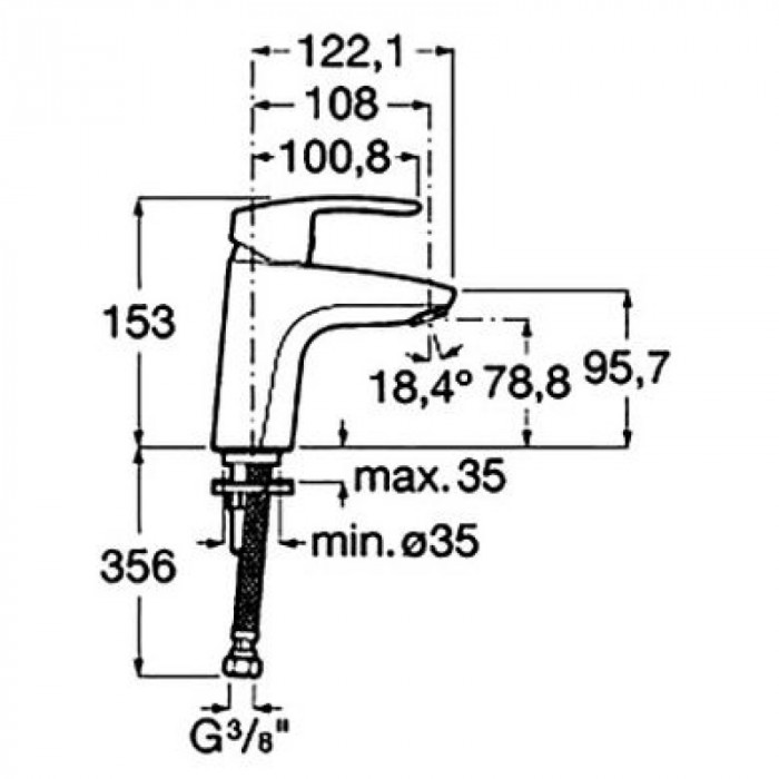 Змішувач для раковини ROCA Monodin-N одноважільний h153, хром A5A3298C00