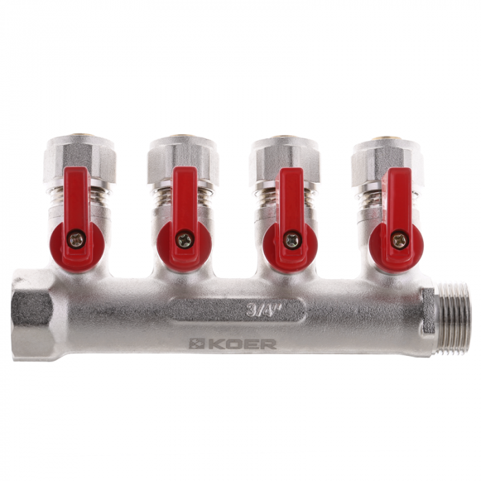 Колектор з кульовими кранами та фітингом Koer KR.1125-4 - 3/4”x4 Ways (KR2837)