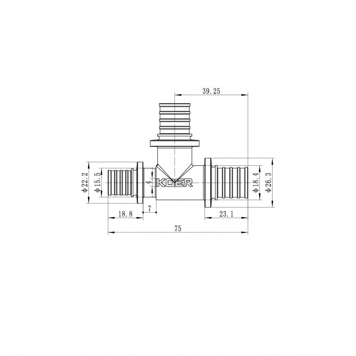Трійник перехідний Koer KA.T20-20-16 - 20(2.8mm) x 20(2.8mm) x 16(2.2mm) (KR4889)