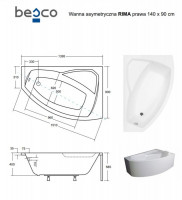 Ванна акриловая RIMA 140х90 Правая (соло) без ног