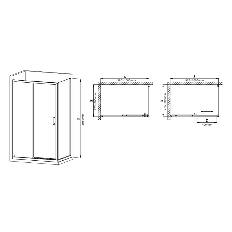 Душова кабіна без піддону MIXXUS PREMIUM DIVERSE SC03-100x80x195-TR CHROME прозоре скло 6мм (MI6865)