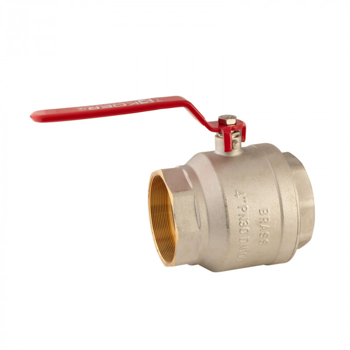 Кран кульовий Koer KR.214 - 4" FF ГГВ (ручка "важіль" червона) (KR4952)