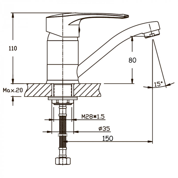 Змішувач для умивальника Haiba Germes 555 (вилив 15 см) (HB0143)
