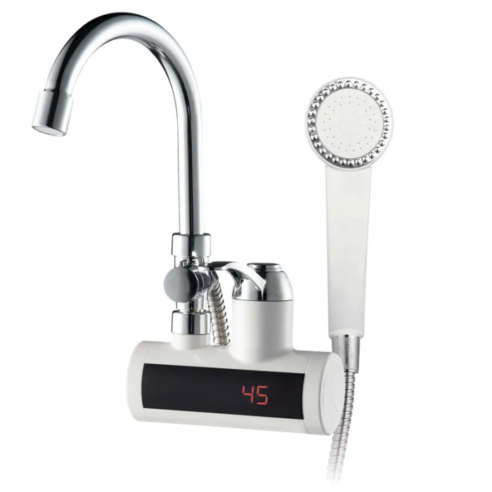 Водонагрівач 3 kW проточн., Zerix ELW22-EW З ІНД.ТЕМП., на СТІНУ (зі шлангом та лійкою) (ZX4934)