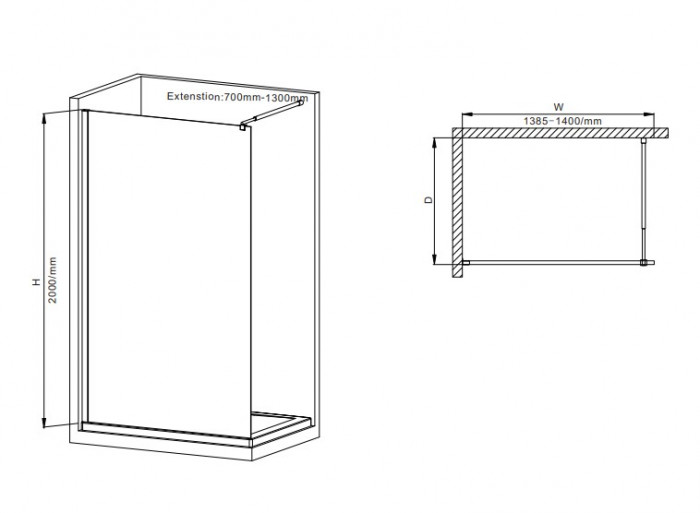 Душова перегородка Mixxus Premium FLAT SP01-140x200-TR Chrome Walk-In прозоре скло 8мм (MI6853)