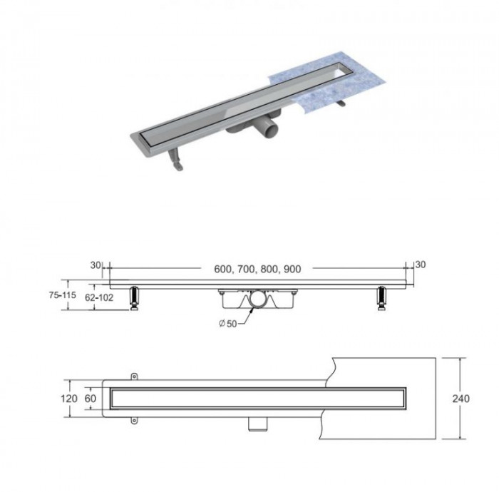 Лінійний душовий трап Virgo Duo 90