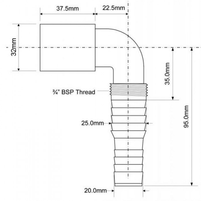 Наконечник підключення до пральної машини 32 мм MRWMF90-32