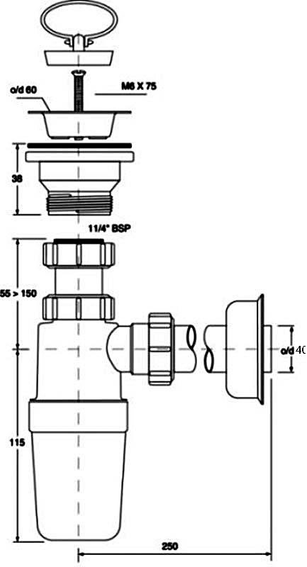 Сифон для умивальника (11/4х40) HC1L-40J