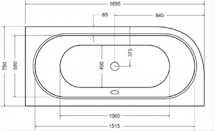 Ванна акрилова AVITA 170х75 Права (соло) без ніг