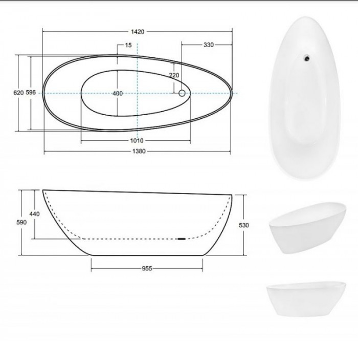 Ванна GOYA XS ретро 142x62 чорна зовні чорна всередині з сифоном клік-клак