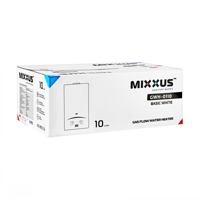Газова колонка MIXXUS GWH-0110 BASIC WHITE димохідна 10 л/хв (колір білий) (WH0022)