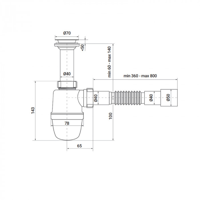 Сифон для раковини Zerix SU-02-A з ревізією (Колір білий) 1 1/2'' (ZX4948)
