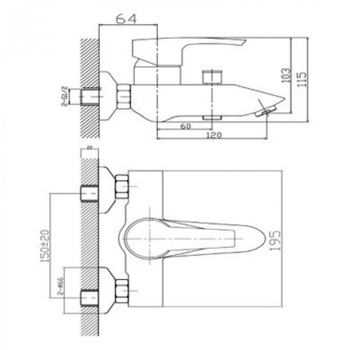 Змішувач для ванни IMPRESE HORAK настінний, без душового гарнітуру, хром 10170