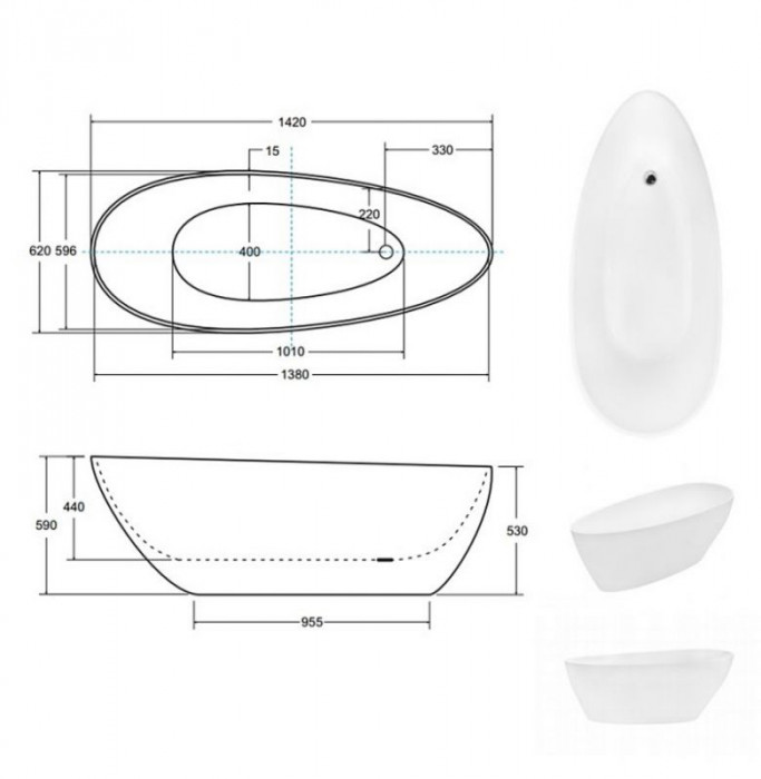 Ванна GOYA XS ретро 142x62 з сифоном клік-клак