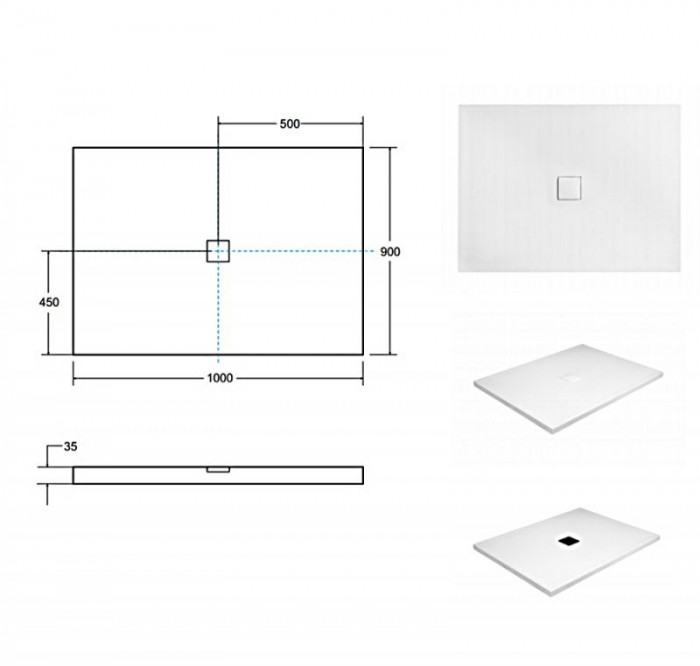 Піддон прямокутний NOX Ultraslim 100x90x3.5 + сифон