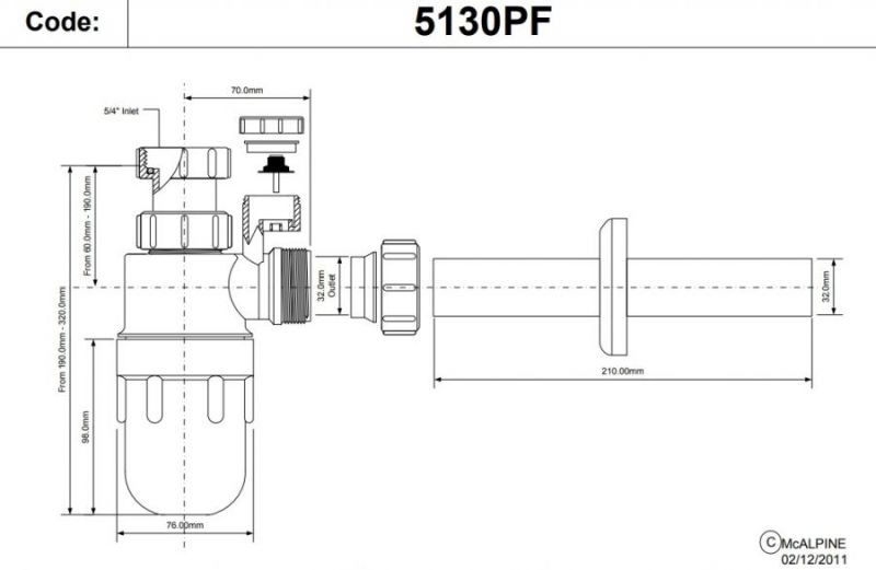 Сифон для умивальника 1.1/4"х32 мм з розповітрювачем 5130PF