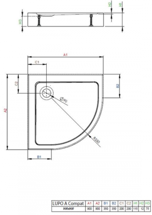 Душова кабіна Radaway 10229090-01-01KR  Alienta A 900х900х1900 + піддон Rodos + сифон 690P  