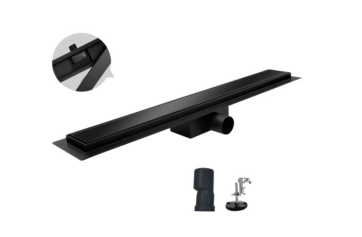 Душовий трап KOER FD08-70x500-GLASS BLACK з нерж. сталі SUS304 70x500мм зі скляною панеллю (Колір чорний) (KR5139)