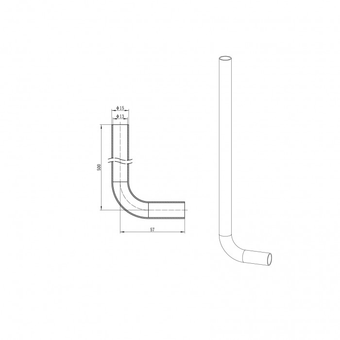 Трубка Г-подібна для приєднання радіатора Koer KA.D16-500 - 16(2.2mm) x 15-500mm (KR4904)