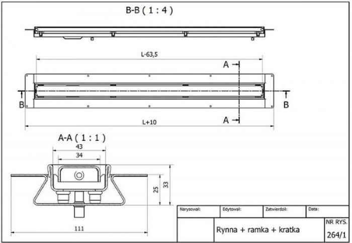 Злив в підлогу Omega Slim. 900мм MPCD900-O-B-NT без ніжок