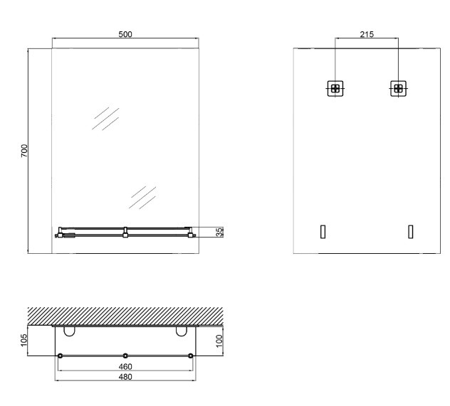 Дзеркало настінне Zerix SANSA MRZ05-50x70x10 прямокутне з полицею (ZX5627)