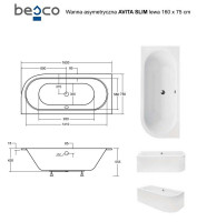 Ванна акриловая AVITA SLIM 160х75 Левая (соло) без ног