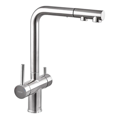 Кухонний змішувач на дві води Zerix LUX-024 з висувною лійкою (нерж. сталь) (ZX5555)
