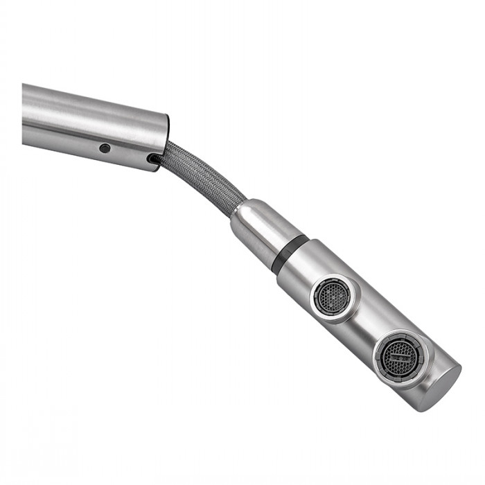 Кухонний змішувач на дві води Zerix LUX-024 з висувною лійкою (нерж. сталь) (ZX5555)