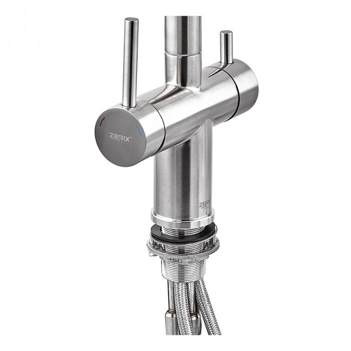 Кухонний змішувач на дві води Zerix LUX-024 з висувною лійкою (нерж. сталь) (ZX5555)