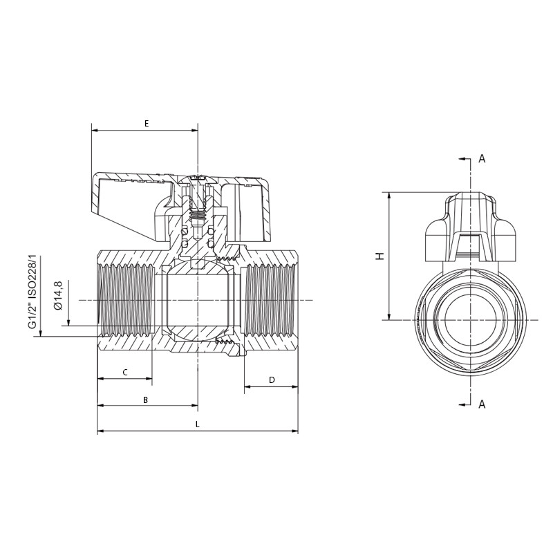 Кран кульовий ГАЗ, Roho R211-050G - 1/2" ВВ ручка "метелик" жовта Roho R111-050G - 1/2" ВЗ (RO0242)